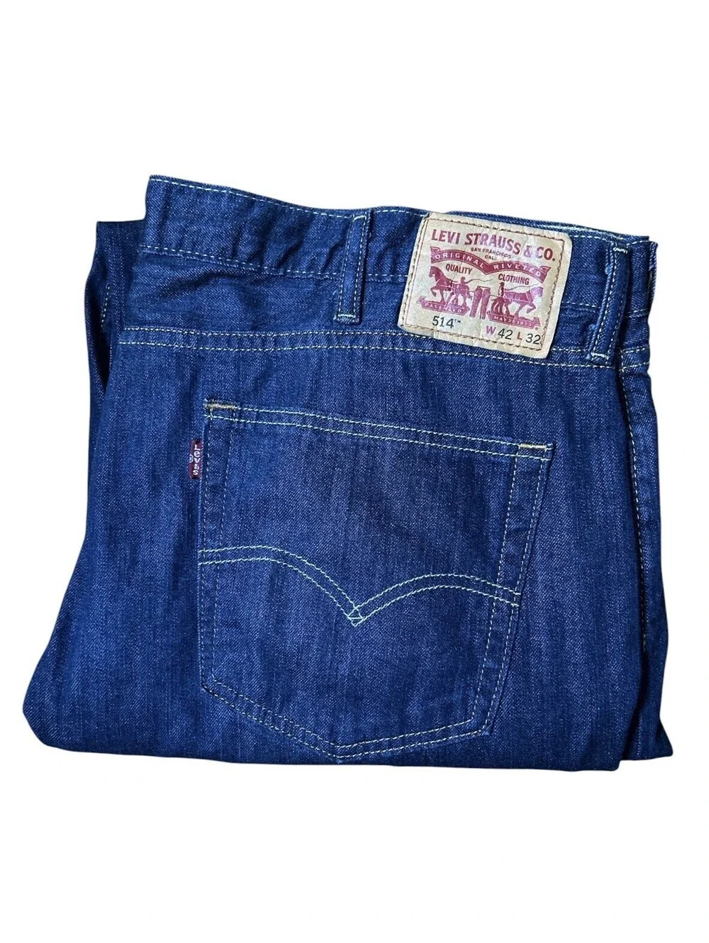 Levi’s 515 Mens 42x32 Denim Blue Medium Wash Jeans Stretch Straight Leg 5 Pocket